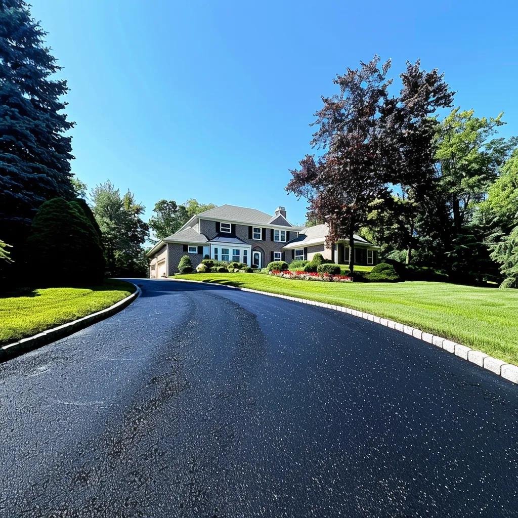 Freshly repaired asphalt driveway in Mahwah, showcasing safety and aesthetic improvements